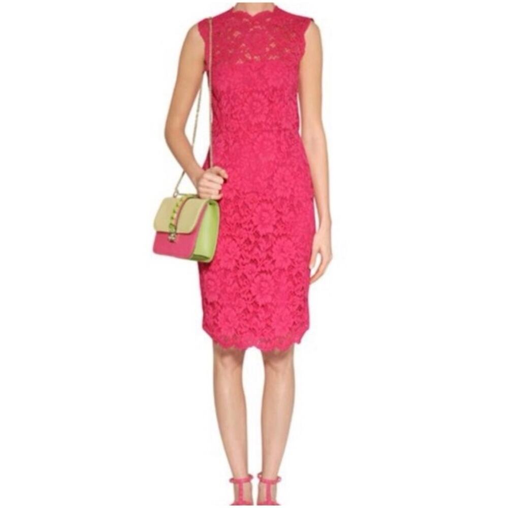 Valentino Women’s Sz 6 Pink Lace Bow Back Sheath Dress Knee Length Cocktail